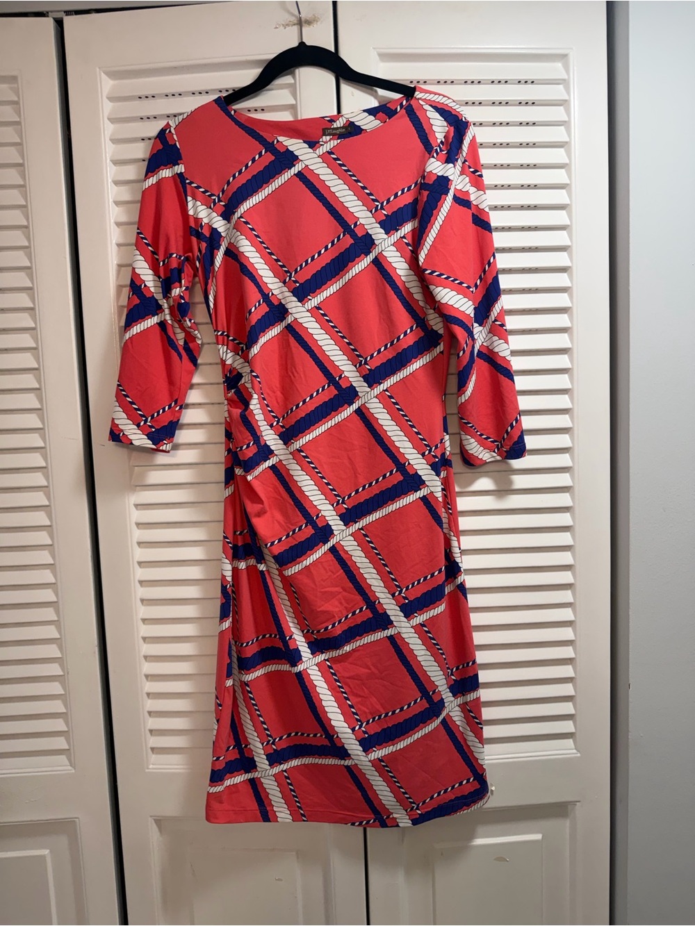 J. McLaughlin Coral Plaid Rope-Print Midi Dress